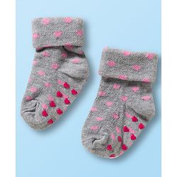 Cute Walk by Babyhug Non Terry Knit Ankle Length Anti Bacterial Anti Skid Socks With Heart Design Pack Of 3 - White & Grey