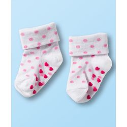 Cute Walk by Babyhug Non Terry Knit Ankle Length Anti Bacterial Anti Skid Socks With Heart Design Pack Of 3 - White & Grey
