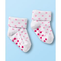 Cute Walk by Babyhug Non Terry Knit Ankle Length Anti Bacterial Anti Skid Socks With Heart Design Pack Of 3 - White & Grey
