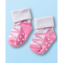 Cute Walk by Babyhug Non Terry Knit Ankle Length Anti Bacterial Anti Skid Socks With  Design Pack Of 3 - Pink Black & Dark Pink