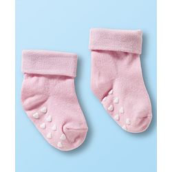 Cute Walk by Babyhug Non Terry Knit Ankle Length Anti Bacterial Anti Skid Socks With  Design Pack Of 3 - Pink Black & Dark Pink