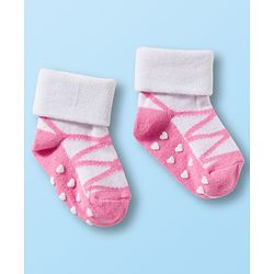 Cute Walk by Babyhug Non Terry Knit Ankle Length Anti Bacterial Anti Skid Socks With  Design Pack Of 3 - Pink Black & Dark Pink