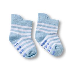 Cute Walk by Babyhug Non Terry Knit Ankle Length Anti Bacterial Anti Skid Socks With Stripes Pack Of 3 - Navy Blue Light Blue & Black
