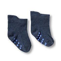 Cute Walk by Babyhug Non Terry Knit Ankle Length Anti Bacterial Anti Skid Socks With Stripes Pack Of 3 - Navy Blue Light Blue & Black