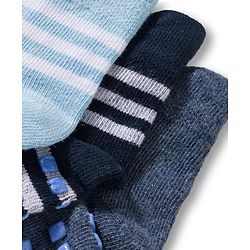 Cute Walk by Babyhug Non Terry Knit Ankle Length Anti Bacterial Anti Skid Socks With Stripes Pack Of 3 - Navy Blue Light Blue & Black