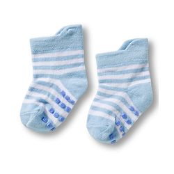 Cute Walk by Babyhug Non Terry Knit Ankle Length Anti Bacterial Anti Skid Socks With Stripes Pack Of 3 - Navy Blue Light Blue & Black