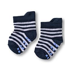 Cute Walk by Babyhug Non Terry Knit Ankle Length Anti Bacterial Anti Skid Socks With Stripes Pack Of 3 - Navy Blue Light Blue & Black