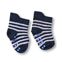 Cute Walk by Babyhug Non Terry Knit Ankle Length Anti Bacterial Anti Skid Socks With Stripes Pack Of 3 - Navy Blue Light Blue & Black