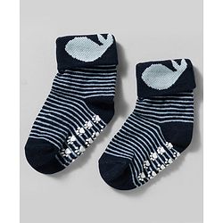 Cute Walk by Babyhug Non Terry Knit Ankle Length Anti Bacterial Anti Skid Socks With Stripes Pack Of 3 - Blue Grey & Black