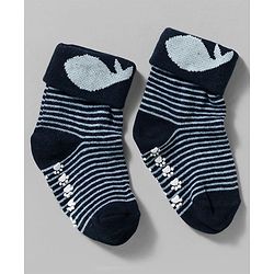 Cute Walk by Babyhug Non Terry Knit Ankle Length Anti Bacterial Anti Skid Socks With Stripes Pack Of 3 - Blue Grey & Black