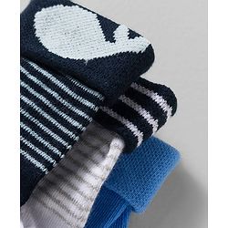 Cute Walk by Babyhug Non Terry Knit Ankle Length Anti Bacterial Anti Skid Socks With Stripes Pack Of 3 - Blue Grey & Black