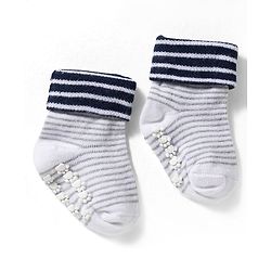 Cute Walk by Babyhug Non Terry Knit Ankle Length Anti Bacterial Anti Skid Socks With Stripes Pack Of 3 - Blue Grey & Black