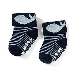 Cute Walk by Babyhug Non Terry Knit Ankle Length Anti Bacterial Anti Skid Socks With Stripes Pack Of 3 - Blue Grey & Black