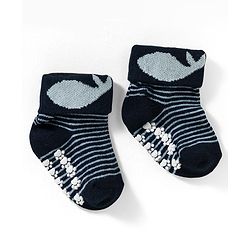Cute Walk by Babyhug Non Terry Knit Ankle Length Anti Bacterial Anti Skid Socks With Stripes Pack Of 3 - Blue Grey & Black
