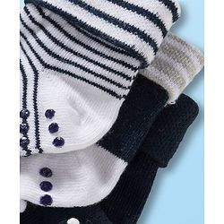 Cute Walk by Babyhug Non Terry Knit Ankle Length Anti Bacterial Anti Skid Socks With Stripes Pack Of 3 - Black White & Grey
