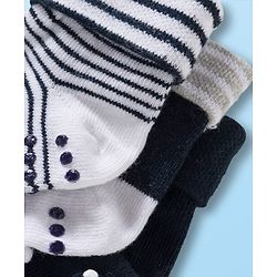 Cute Walk by Babyhug Non Terry Knit Ankle Length Anti Bacterial Anti Skid Socks With Stripes Pack Of 3 - Black White & Grey