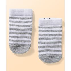 Cute Walk by Babyhug Non Terry Knit Ankle Length Anti Bacterial Anti Skid Socks With Stripes Pack Of 3 - Light Blue Black & Grey