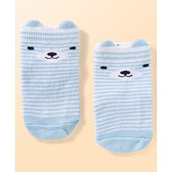 Cute Walk by Babyhug Non Terry Knit Ankle Length Anti Bacterial Anti Skid Socks With Stripes Pack Of 3 - Light Blue Black & Grey