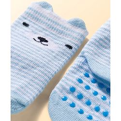 Cute Walk by Babyhug Non Terry Knit Ankle Length Anti Bacterial Anti Skid Socks With Stripes Pack Of 3 - Light Blue Black & Grey