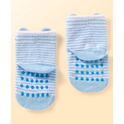 Cute Walk by Babyhug Non Terry Knit Ankle Length Anti Bacterial Anti Skid Socks With Stripes Pack Of 3 - Light Blue Black & Grey