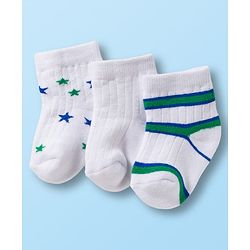 Cutewalk by Babyhug Non Terry Ankle Length Anti-Bacterial Socks With Star Design Pack of 3 - White