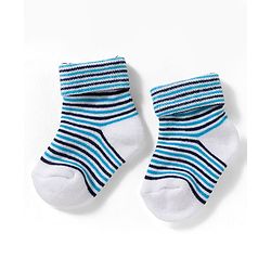 Cute Walk by Babyhug Non Terry Knit Ankle Length Anti Bacterial Socks With Stripes Pack Of 3 - Grey Blue & White