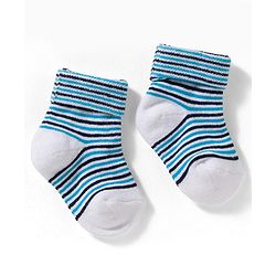 Cute Walk by Babyhug Non Terry Knit Ankle Length Anti Bacterial Socks With Stripes Pack Of 3 - Grey Blue & White