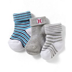 Cute Walk by Babyhug Non Terry Knit Ankle Length Anti Bacterial Socks With Stripes Pack Of 3 - Grey Blue & White