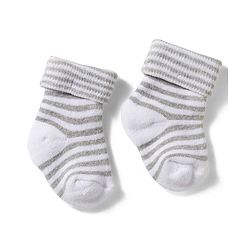 Cute Walk by Babyhug Non Terry Knit Ankle Length Anti Bacterial Socks With Stripes Pack Of 3 - Grey Blue & White