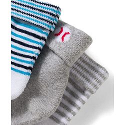 Cute Walk by Babyhug Non Terry Knit Ankle Length Anti Bacterial Socks With Stripes Pack Of 3 - Grey Blue & White