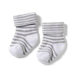 Cute Walk by Babyhug Non Terry Knit Ankle Length Anti Bacterial Socks With Stripes Pack Of 3 - Grey Blue & White