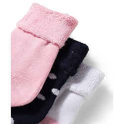 Cute Walk by Babyhug Non Terry Knit Ankle Length Anti Bacterial Socks With Polka Dot Design Pack Of 3 - Pink White & Black