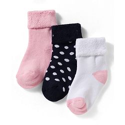 Cute Walk by Babyhug Non Terry Knit Ankle Length Anti Bacterial Socks With Polka Dot Design Pack Of 3 - Pink White & Black