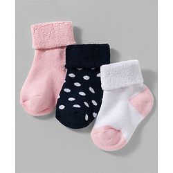 Cute Walk by Babyhug Non Terry Knit Ankle Length Anti Bacterial Socks With Polka Dot Design Pack Of 3 - Pink White & Black