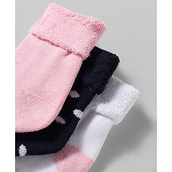 Cute Walk by Babyhug Non Terry Knit Ankle Length Anti Bacterial Socks With Polka Dot Design Pack Of 3 - Pink White & Black
