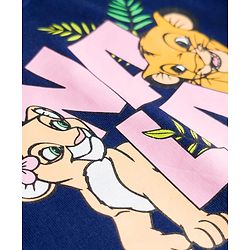 Babyhug Disney Terry Knit Full Sleeves T-Shirt & Track Pant Set with Lion King Front & Back Graphic with Badge Detailing - Navy Blue & Pink