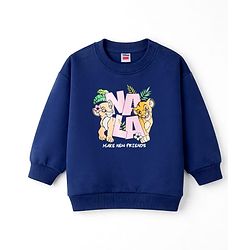 Babyhug Disney Terry Knit Full Sleeves T-Shirt & Track Pant Set with Lion King Front & Back Graphic with Badge Detailing - Navy Blue & Pink