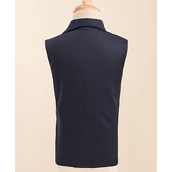 Babyhug Woven Full Sleeves Solid Colour 3 Piece Party Suit With Waistcoat & Bow - Navy Blue & White