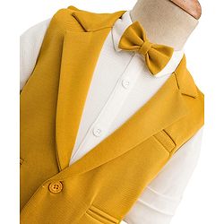 Babyhug Knit Full Sleeves Solid 3 Piece Party Suit With Bow - Mustard
