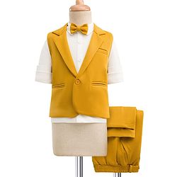 Babyhug Knit Full Sleeves Solid 3 Piece Party Suit With Bow - Mustard