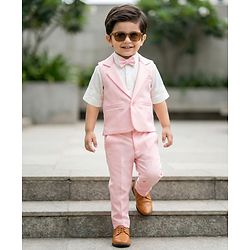Babyhug Knit Full Sleeves Solid 3 Piece Party Suit - Light Pink