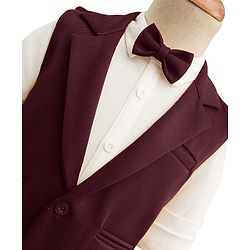 Babyhug Knit Full Sleeves Solid 3 Piece Party Suit With Bow - Wine