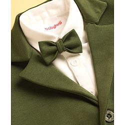 Babyhug Knit Full Sleeves Solid Color 3 Piece Party Suit with Bow - Olive Green & White