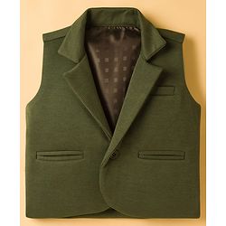 Babyhug Knit Full Sleeves Solid Color 3 Piece Party Suit with Bow - Olive Green & White