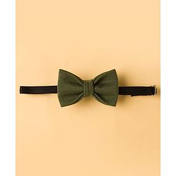 Babyhug Knit Full Sleeves Solid Color 3 Piece Party Suit with Bow - Olive Green & White