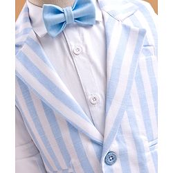 Babyhug Knit Full Sleeves Solid & Striped 3 Piece Party Suit with Bow - Light Blue