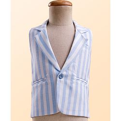 Babyhug Knit Full Sleeves Solid & Striped 3 Piece Party Suit with Bow - Light Blue