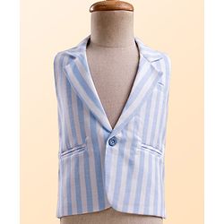 Babyhug Knit Full Sleeves Solid & Striped 3 Piece Party Suit with Bow - Light Blue