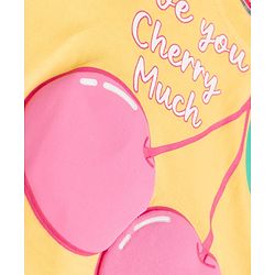 Babyhug Cotton Knit Drop Shoulder Half Sleeves Oversized T-Shirt With Cherry Print - Yellow