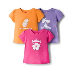 Babyhug Cotton Knit Half Sleeves T-Shirts with Tropical Theme Print Pack of 3 - Pink Orange & Lavender